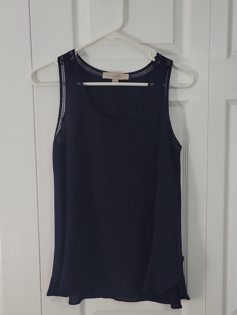 LOFT Navy Sleeveless Mesh-Trim Tank Top